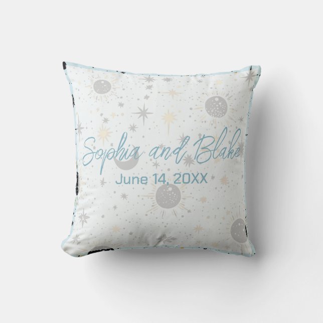 Black Gold Blue Celestial Wedding Throw Pillow (Front)