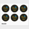 Black Gold Blue Happy Graduation Day Script Classic Round Sticker | Zazzle