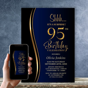 Black Gold Blue Surprise 95th Birthday Invitation