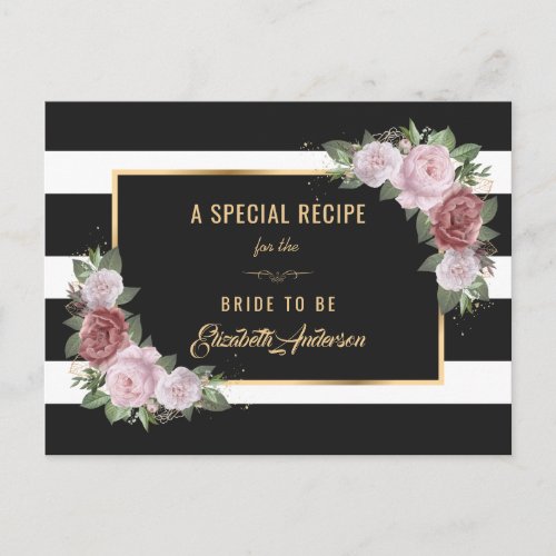 Black Gold Blush Floral Bridal Shower Recipe Card