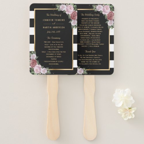 Black Gold Blush Floral Wedding Program Fans