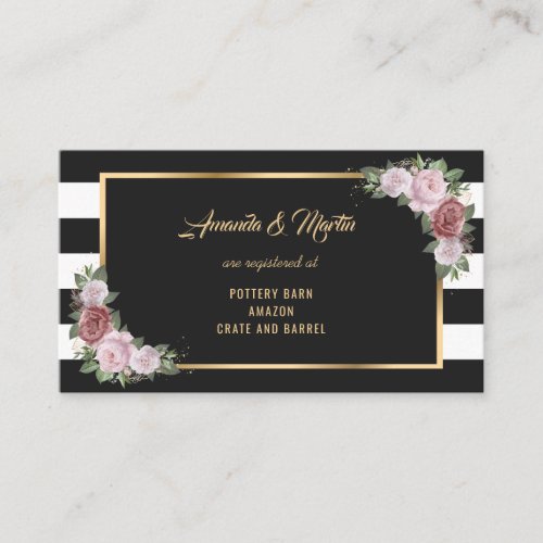 Black Gold Blush Pink Floral Wedding Registry Enclosure Card