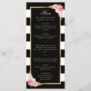 Black Gold Blush Pink Watercolor Floral Wedding Menu