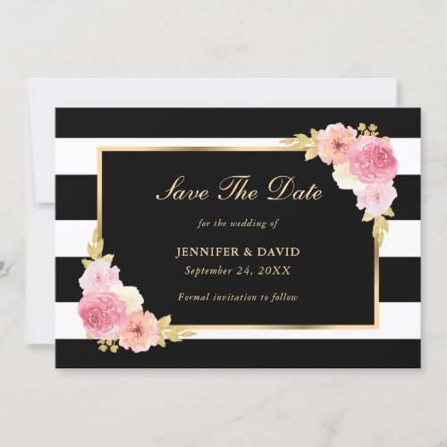 Black Gold Blush Pink Watercolor Floral Wedding Save The Date