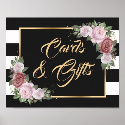 Black Gold Blush Pink Wedding Cards and Gifts Sign