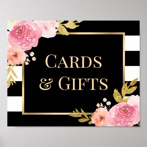 Black Gold Blush Pink Wedding Cards and Gifts Sign