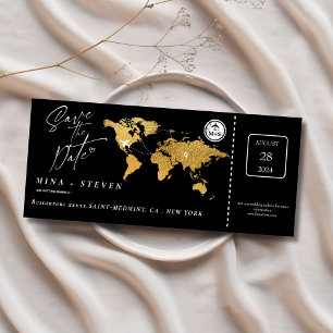 Black gold Boarding pass destination wedding Save The Date
