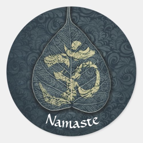 Black  Gold Bodhi Leaf OM Symbol YOGA Instructor Classic Round Sticker