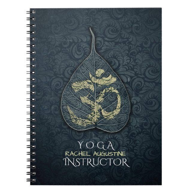 Black & Gold Bodhi Leaf OM Symbol YOGA Instructor Notebook (Front)