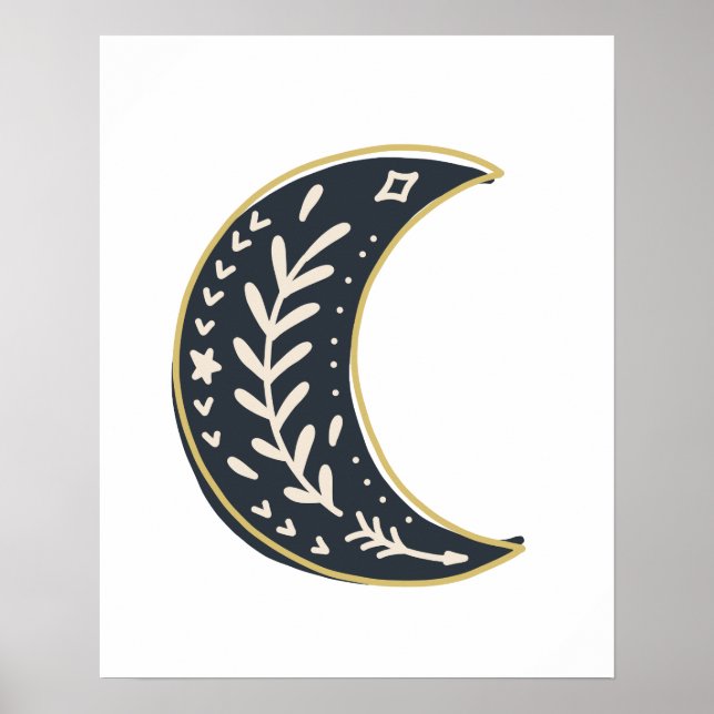 Black Gold bohemian floral Moon Abstract Art Poster (Front)