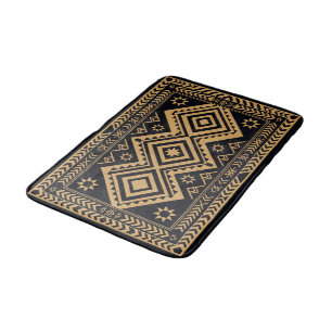 Black Gold Boho Abstract Surface Pattern Bath Mat
