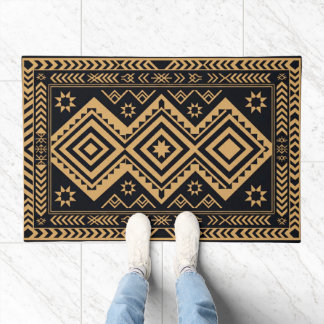 Black Gold Boho Abstract Surface Pattern Doormat