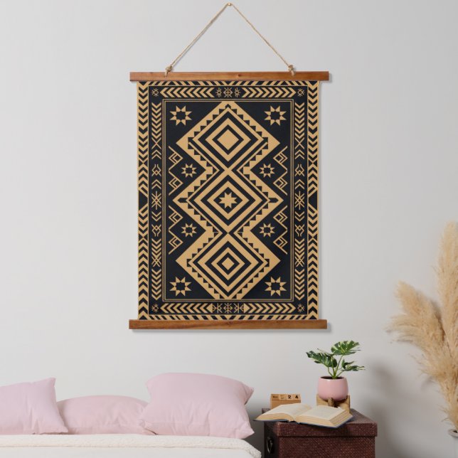 Black Gold Boho Abstract Surface Pattern Hanging Tapestry (Bedroom)