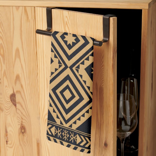Black Gold Boho Abstract Surface Pattern Kitchen Towel (Thirds Fold)