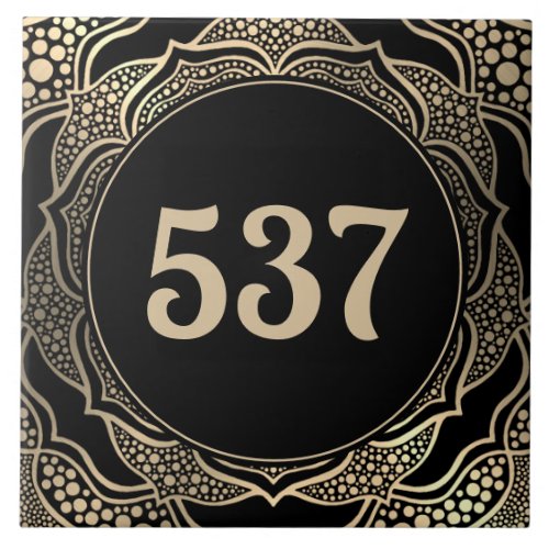   Black  Gold Boho Decorative House Number Plaque Ceramic Tile