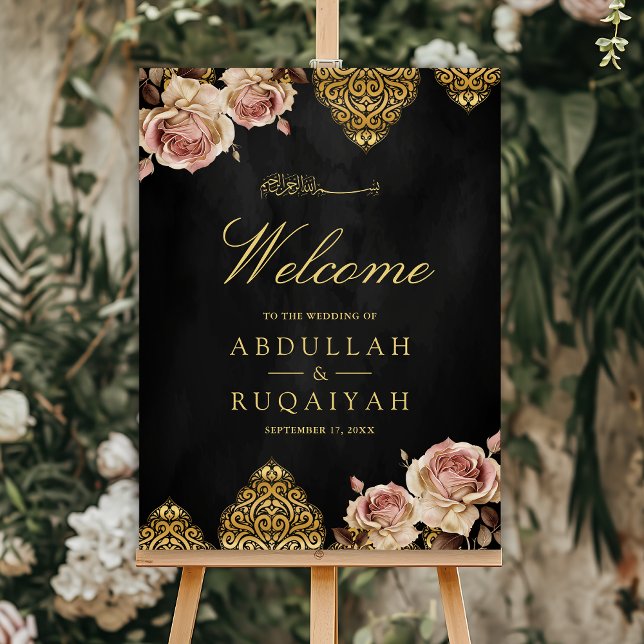 Black Gold Boho Motif Muslim Wedding Welcome Sign (Creator Uploaded)