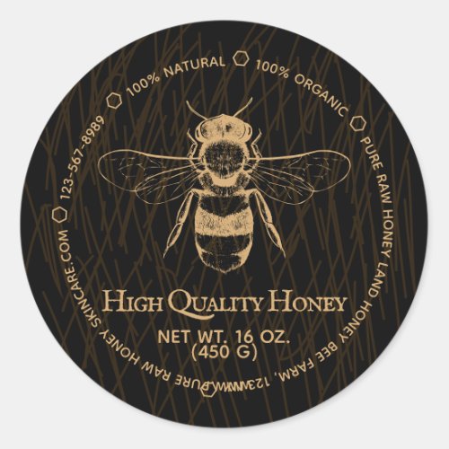 Black Gold Boho Vintage Abstract Honey Jar Bee Classic Round Sticker