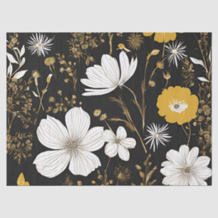 Black Gold Boho Wildflower Decoupage Tissue Paper