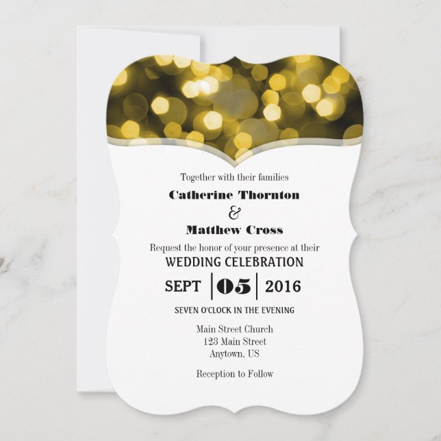 Black Gold Bokeh Glitter Lights Wedding Invites (Front)