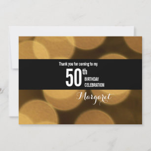 Black gold Bokeh lights 50th birthday thank you Invitation