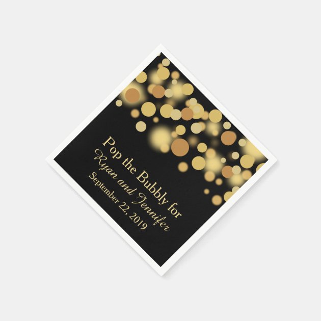 Black Gold Bokeh Personalized Wedding Napkins