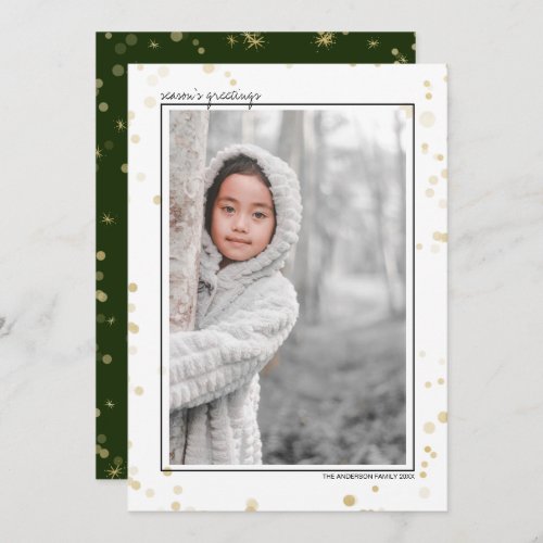 Black  Gold Bokeh Stars Seasons Greetings Photo Holiday Card