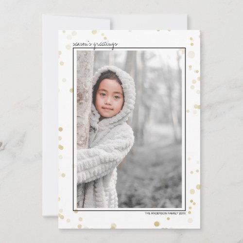 Black  Gold Bokeh Stars Seasons Greetings Photo Holiday Card