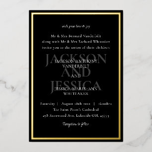 Black & Gold Bold Elegant Minimalist Wedding Foil Invitation
