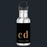 Black gold bold monogram initials name  stainless steel water bottle<br><div class="desc">A classic black background. Golden and white colored text. Personalize and add your monogram initials and your name. For both him and her.</div>