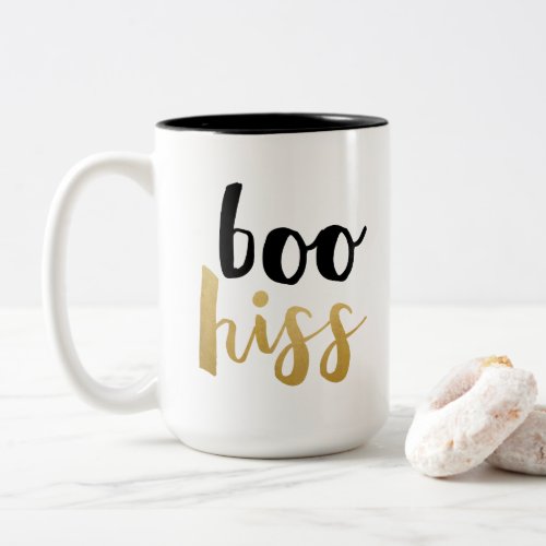 Black  Gold Boo Hiss Typography Coffee Mug