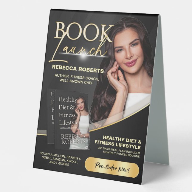 Black & Gold Book Launch Release Author Ad Table Tent (Front)