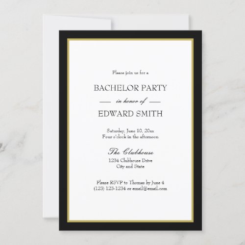 Black Gold Border Bachelor Party Invitations