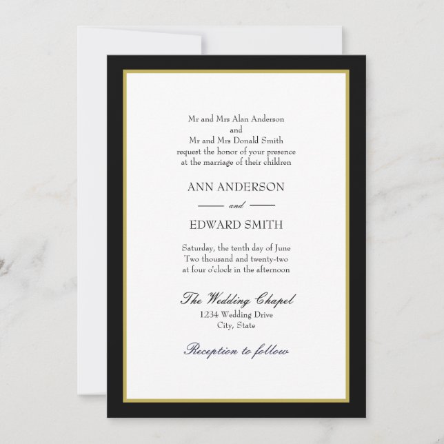 Black Gold Border Both Parents Wedding Invitation (Front)