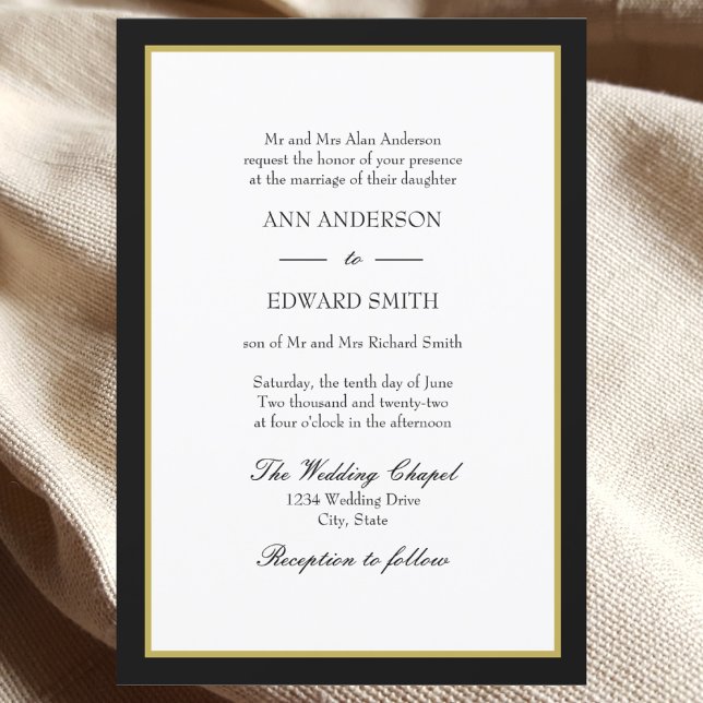 Black Gold Border - Bride Groom Wedding Invitation (Creator Uploaded)