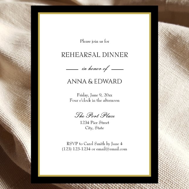 Black Gold Border Rehearsal Dinner Invitation (Creator Uploaded)