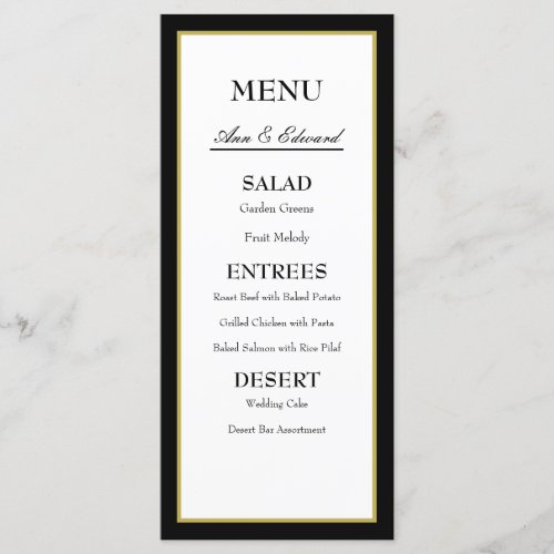 Black Gold Border Wedding Menu Card