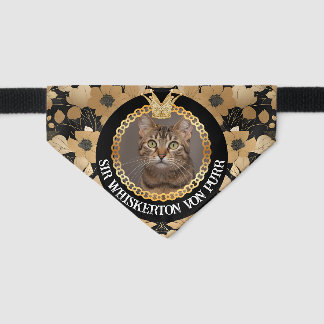 Black Gold Botanical Cat Photo Luxury Style Pet Bandana Collar