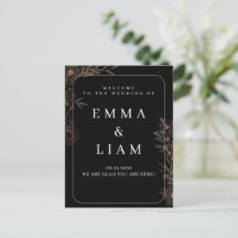 Black Gold Botanical Floral Wedding Welcome Sign