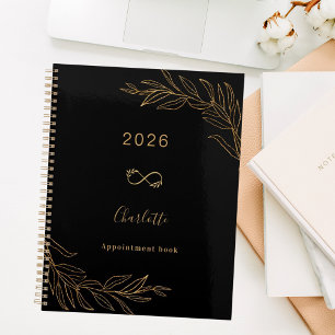 Black gold botanical foliage elegant planner