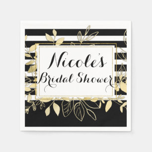 Black & Gold Botanical Glamour Glam Wedding Party Napkins