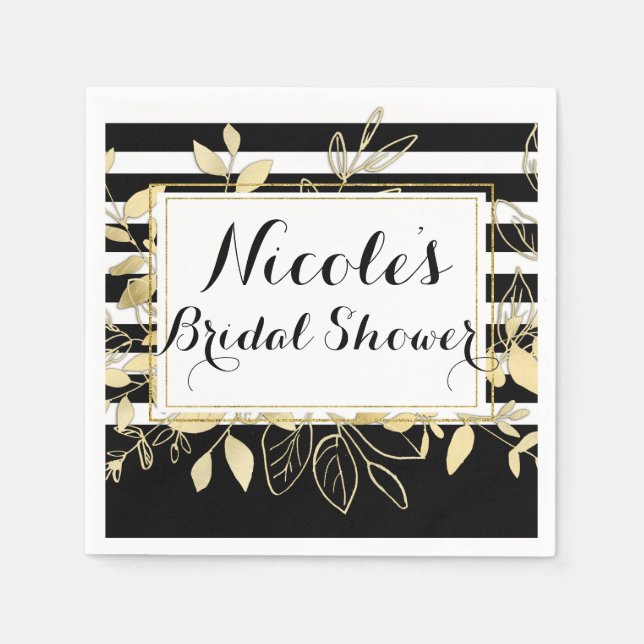 Black & Gold Botanical Glamour Glam Wedding Party Napkins (Front)