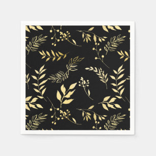Black & Gold Botanical Glamour Glam Wedding Party Paper Napkins