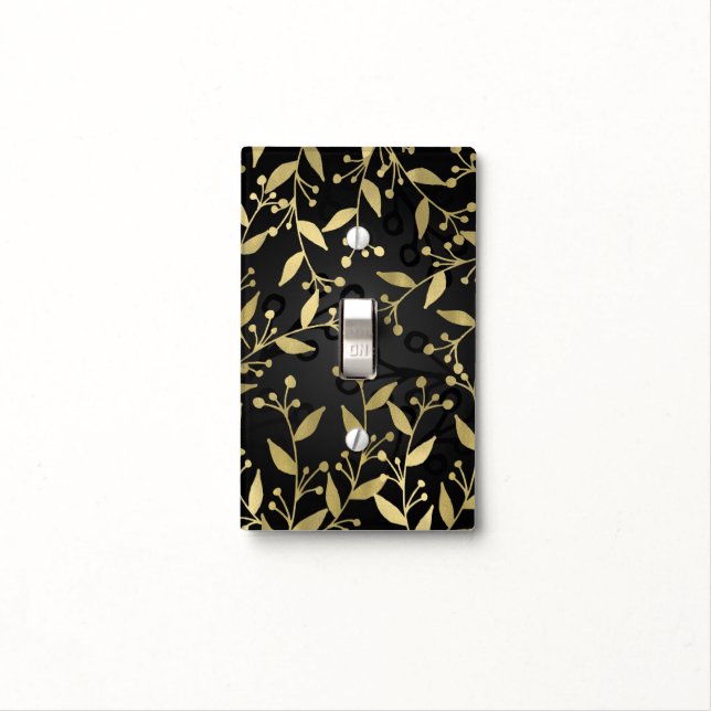 Black & Gold Botanical Modern Rustic Branches Light Switch Cover (In Situ)