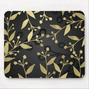 Black & Gold Botanical Modern Rustic Branches Mouse Pad