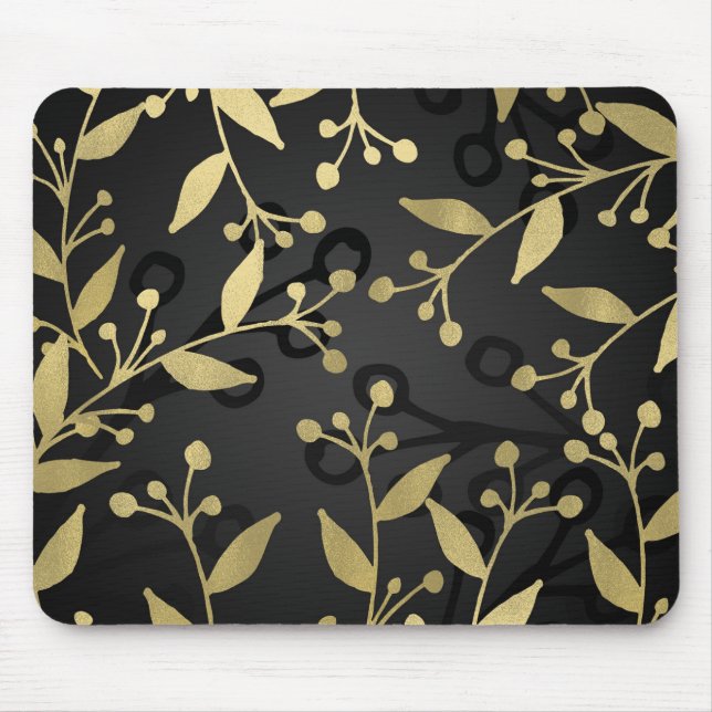 Black & Gold Botanical Modern Rustic Branches Mouse Pad (Front)