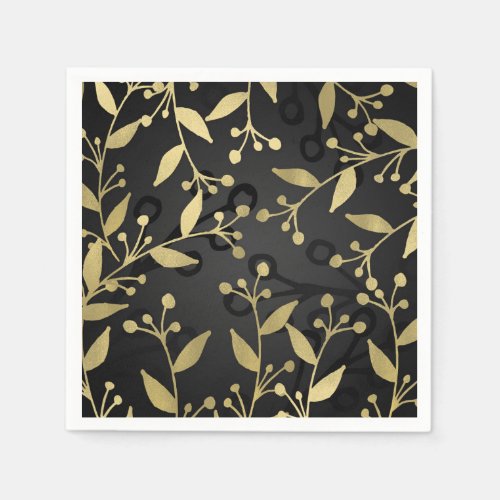 Black Gold Botanical Modern Rustic Branches Party Napkins