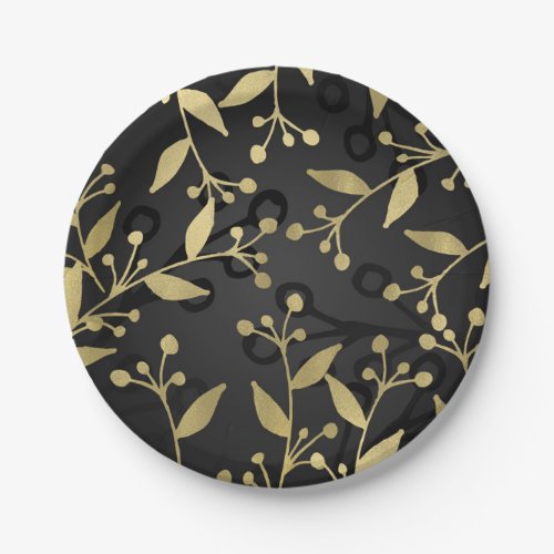 Black Gold Botanical Modern Rustic Branches Party Paper Plates