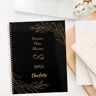 Black gold botanical motivational quote 2026 planner