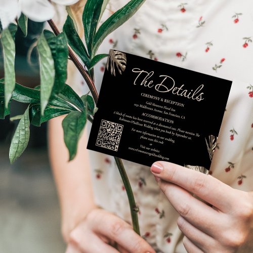 Black  Gold Botanical QR code Wedding The Details Enclosure Card