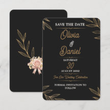 Black Gold Botanical Save the Date Editable